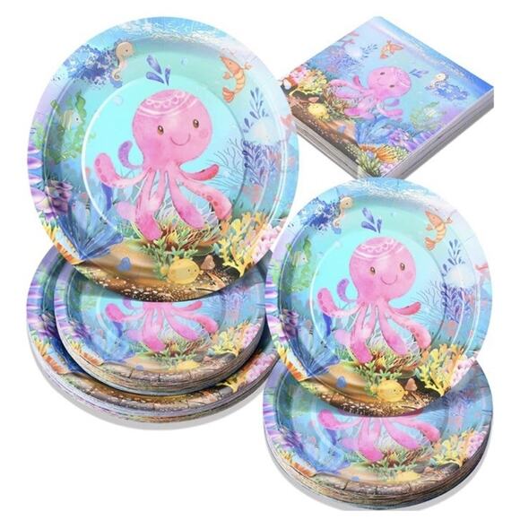 Under the Sea Birthday Party Supplies Ocean Theme Paper Plates Serves 25 - Picture 1 of 7